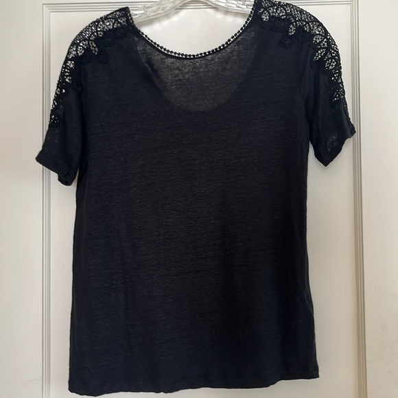 Sandro scoopback linen and lace tee black FR size 2 - Picture 2 of 5
